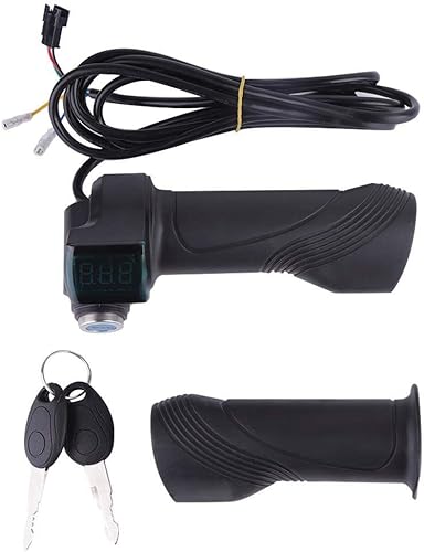 Empuñadura de acelerador de bicicleta eléctrica, acelerador giratorio de bicicleta eléctrica con pantalla LED y casillero de llave eléctrica 48 V 36
