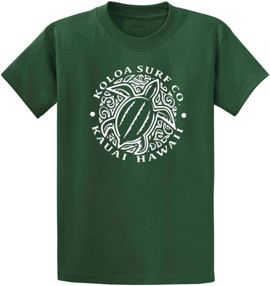 Koloa Surf Honu Hawaiian Turtle Front Logo Heavyweight Cotton T-Shirts X-Large Dark Green - White Logo