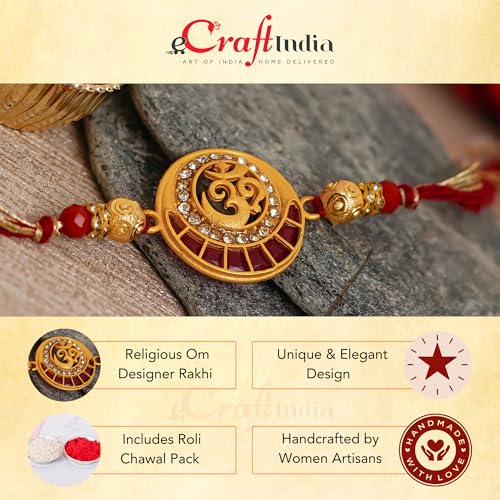 Image of eCraftIndia Blue Golden Beautiful Flower Designer Rakhi for Brother | Raksha Bandhan Rakhi for Bhai Bhaiya