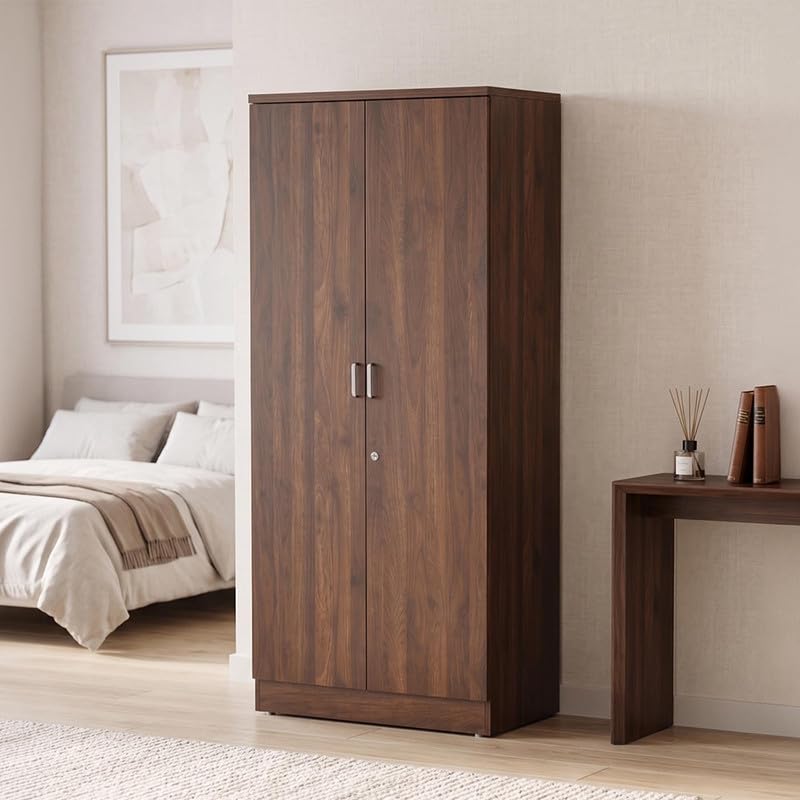 Image of Royaloak Baleno 2 Door Wardrobe, Engineered Wood Almirah with Melamine Finish, Clothes Storage Cabinet with Hanging Rod, Modern Bedroom Cupboard, W 30.70 x D 17.51 x H 70.86 Inches
