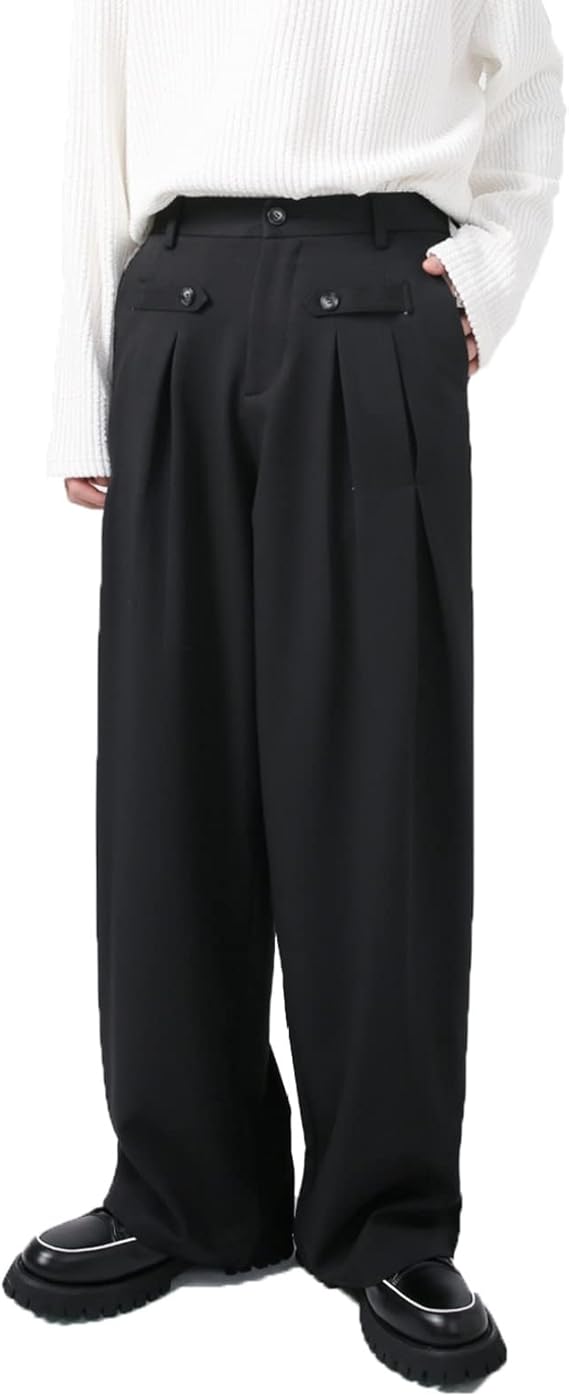 Amazon ワイドパンツ スラックス メンズ スーツパンツ プリーツ ドレープ ガウチョパンツ バギー ルーズ イージーパンツ 大きめ ゆったり 体型カバー リラックス おしゃれ シンプル コンサバ系 トレンド感 街着 通勤 ロングパンツ 通販