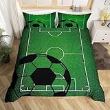 Funda Nordica Cama 90 Fútbol Microfibra 3D Funda Edredon 150x220 cm Campo de Fútbol Verde Ligero Transpirable Ropa de Cama con Cremallera y 2 Fundas de Almohada b.1901