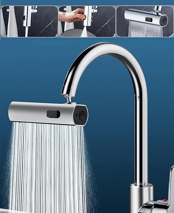 3 in 1 Waterfall Kitchen Faucet,360° Swivelling Anti-Splash Sink Faucet Sprayer Adapter,Universal Tap Extender for Kitchen and Bathroom Sink and Wash Basin