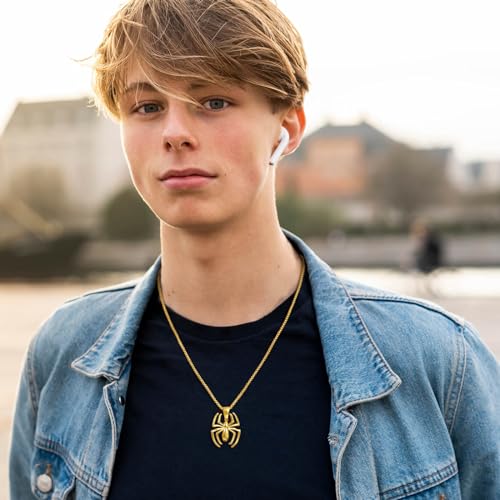 Image of Spiderman Gift Necklace Spider Pendant Necklace for Men, Silver /gold plated /Black Stainless Steel Spider Chain Spider Man Christmas Gifts Jewelry for Spider-man Fans Men Women