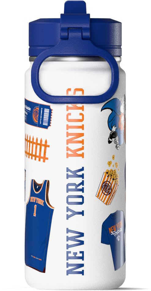 Image of Hydrapeak NBA Officially Licensed New York Knicks 20oz Insulated Water Bottle with Straw Lid & Carry Handle, Leak-Proof Stainless-Steel Game Experience Sports Bottle for Kids, School, Camp