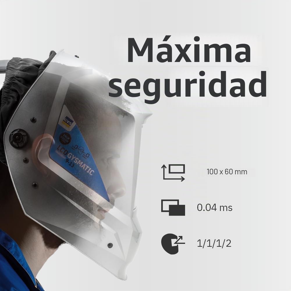 GYS, Máscara de soldadura respiratoria LCD GYSMATIC 3/9-13 G AIR True Color XL, campo de visión 100x60mm, oscurecimiento automático 0,04ms, clase óptica 1/1/1/1, filtro TH2 para MMA, TIG, MIG/MAG y
