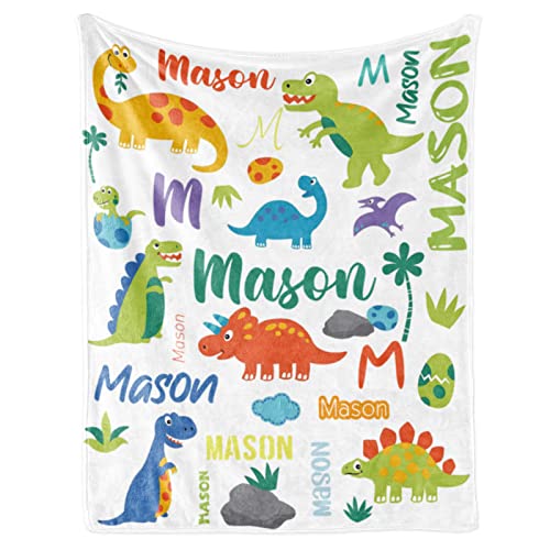 Image of Personalized Dinosaur Blanket with Name for Toddler Custom Blanket for Kids