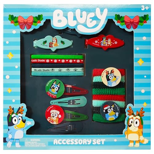 Luv Her Girls' Hair Accessories Set - 20 Pack Featuring Christmas Bluey - Includes 3 Barrettes, 4 Snap Clips, 5 Elastics, 8 Terry Ponies - Everyday Wear, Special Occasions, Ages 3+