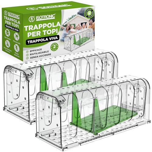 ISOTRONIC Trappola per topi viva con scatola per esche - facile da usare, facile da pulire, riutilizzabile, meccanismo di attivazione altamente sensibile - adatta agli animali (2)