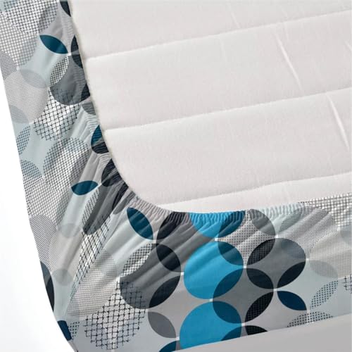Image of 300 TC Cotton Feel Glace Cotton Elastic Fitted Bedsheet for King Size Double Bed | Fits up to 8 Inch Mattress | Printed Bedsheet with 2 Pillow Covers (Blue&Gray, Queen Size - 60 inchx78 inch)