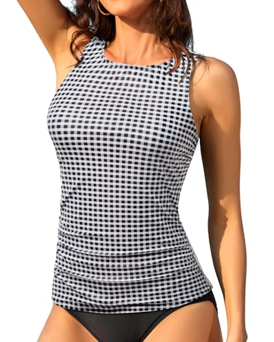 Image of Daci Tankini Tops for Women Tummy Control Swim Top Only | High Neck, Ruched Front, Full Coverage, Removable Pads, No Bottom, Soft Stretch Fabric, Fully Lined, Beach and Water Sports