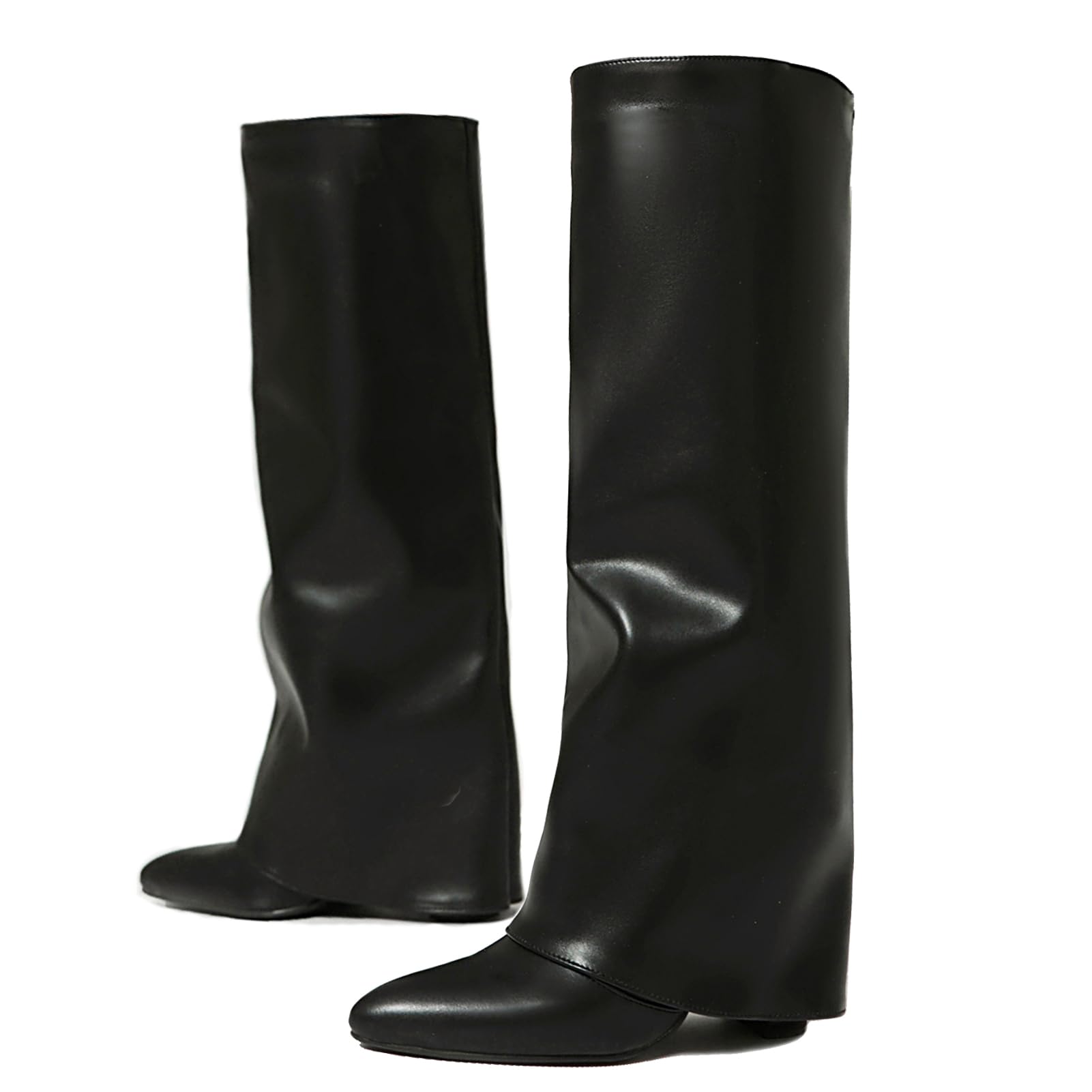 Fold Over Stivali Knee High per donne Alto Tacco Chunky