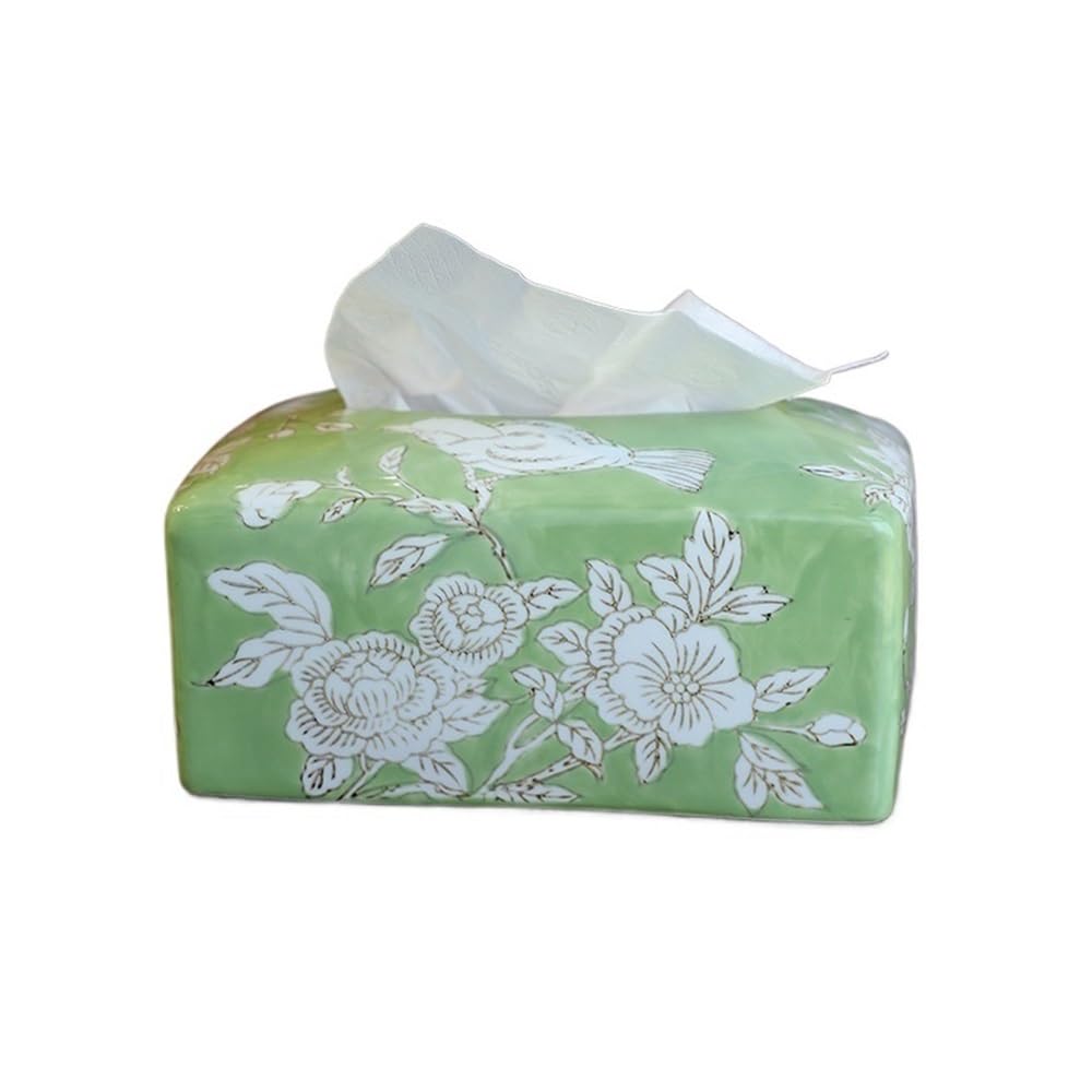 Tissue Case Chinese Style Tissue Box Holder Ceramics Dispenser for Facial Napkins Dryer Sheets Perfect for Bathroom Desks Countertops Tissue Dispenser(Green)