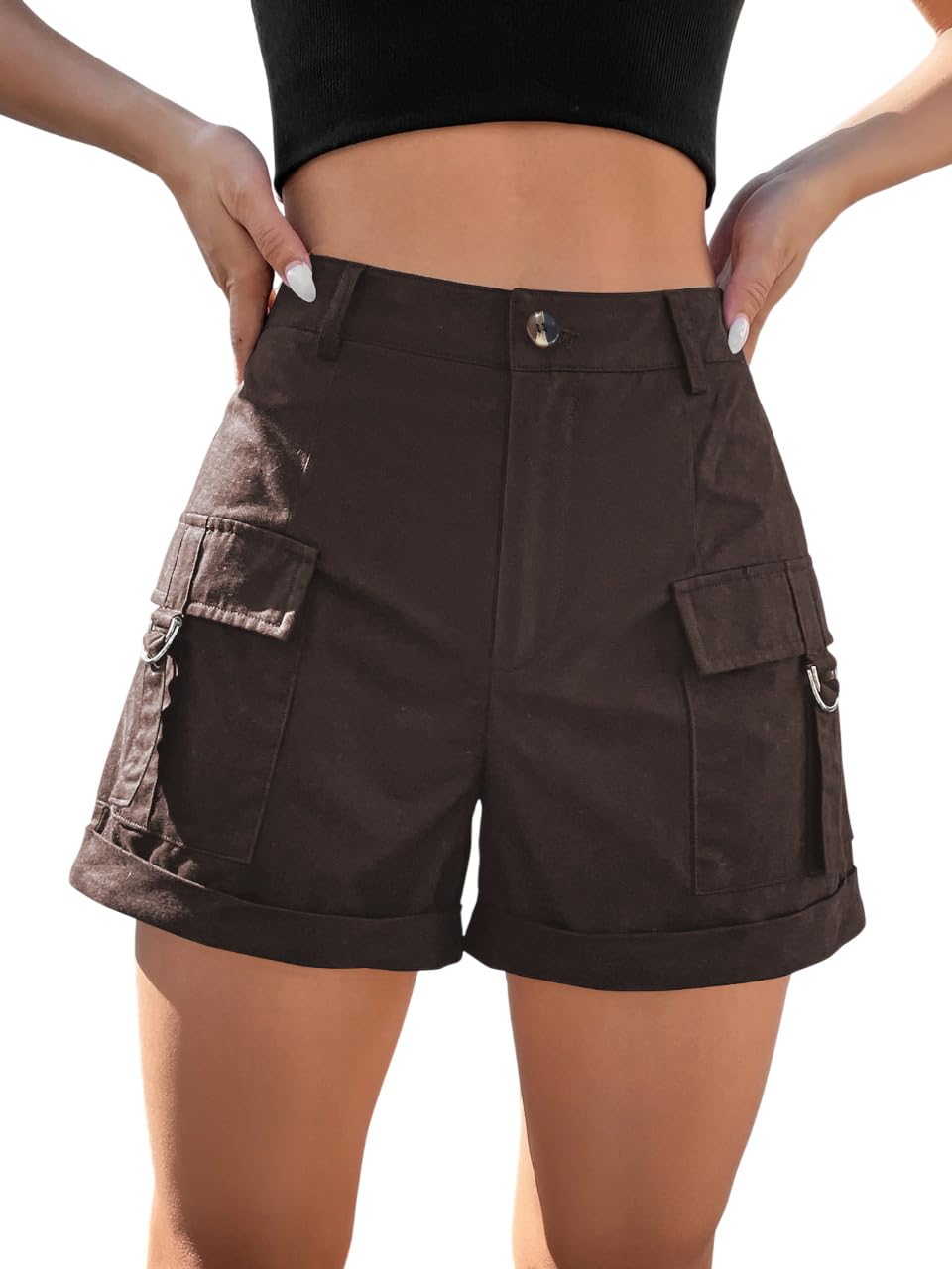 Women’s High Waisted Cotton Cargo Shorts, Casual Utility Shorts with Pockets for Summer Street wear & Outdoor