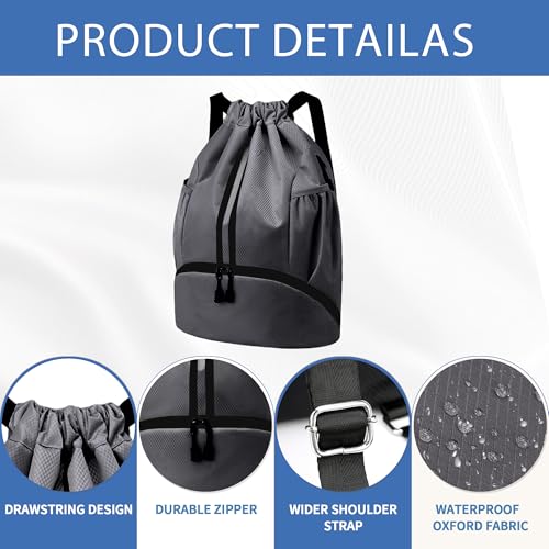 Image of JELUTAR Drawstring Backpack Gym Bag with Shoes Pocket, Dark Grey
