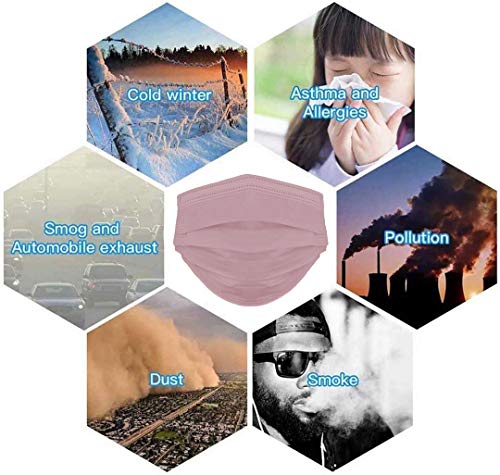 50 Pcs Dusty Rose Disposable Face Masks, Facial Mouth Cover, 3 Ply Filter Protectors with Elastic Earloops Breathable Non-woven - Thumbnail 6