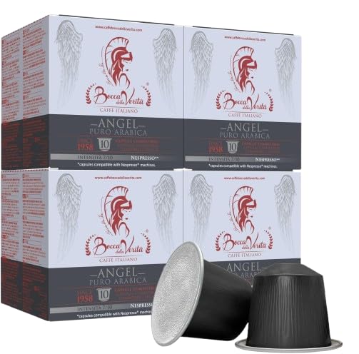 BOCCA DELLA VERITA® - Caja de 40 Cápsulas de Café Italiano Sabor ANGEL Arabica 100%, Cápsulas Compatibles con Cafetera Nespresso®, 100% Made in Italy