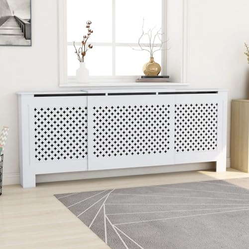 Sufrk Radiator Cover White MDF 205 cm, Modern and Elegant Slatted Radiator Cover for Home, MDF and Steel