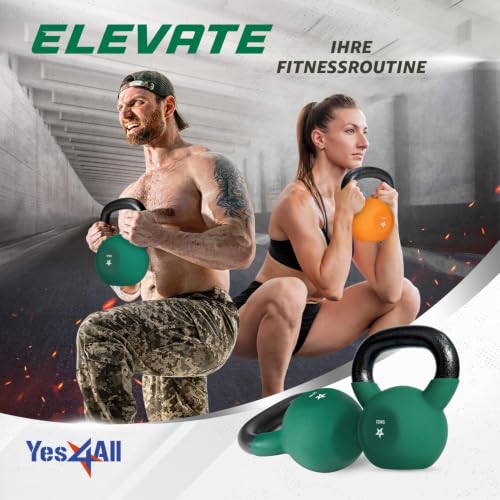Yes4All BJCC Neopren beschichtete Kettlebell, Krafttraining Kettlebells - 12KG Dunkelgrün – Ansicht 7