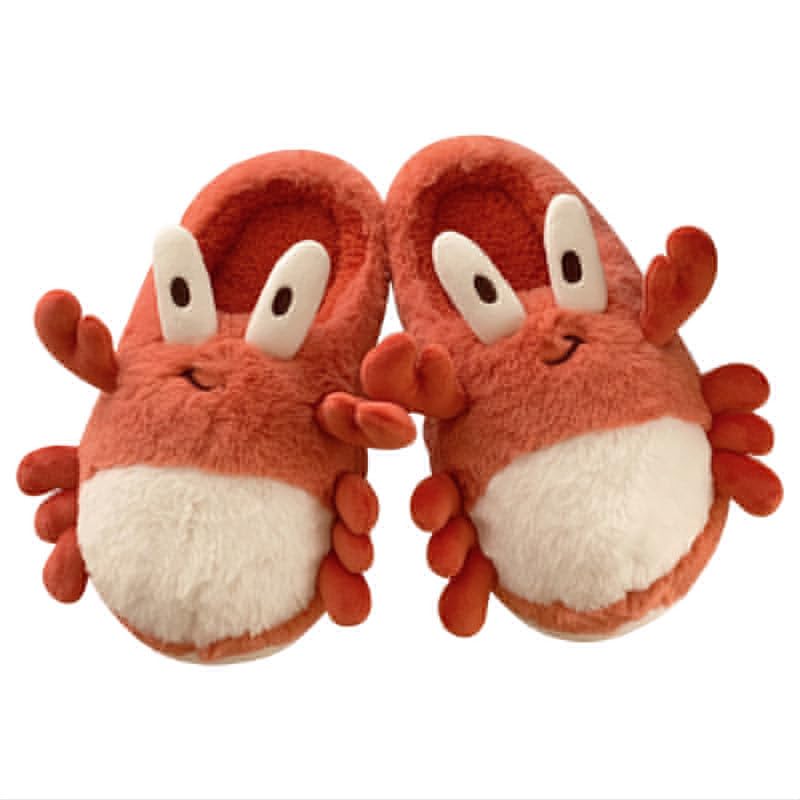 Crab Fuzzy Slippers Funny Cartoon Fluffy Slippers Women Winter Warm Slippers Soft Plush Furry Slippers Indoor Outdoor