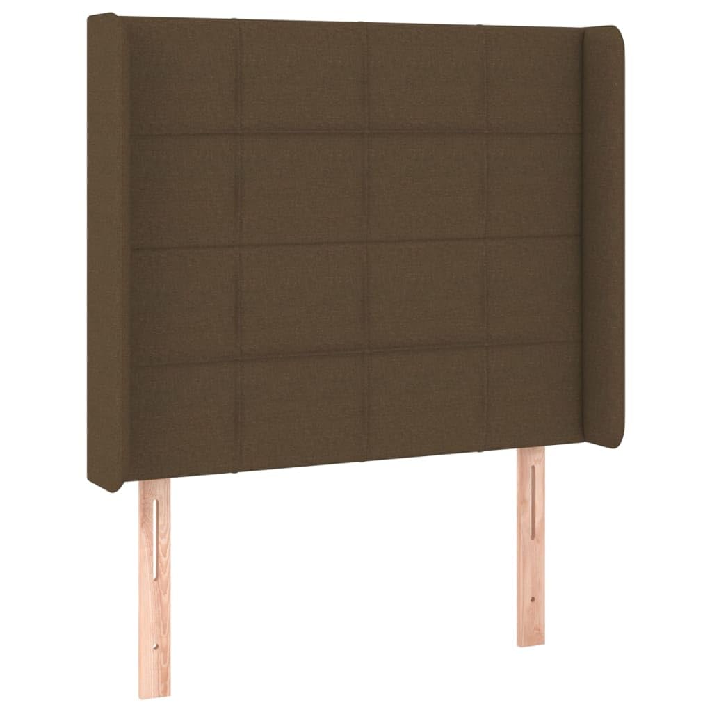 Zagłówek uszak ciemnobrązowy 93x16x118/128 cm tkanina, regulowany zagłówek do łóżka z drewnianymi nogami, zapewnia doskonałe podparcie pleców podczas czytania lub oglądania