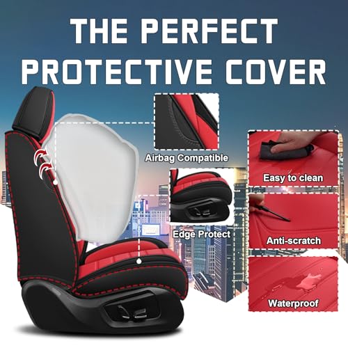 Image of Car Seat Cover Full Set for Toyota Camry Hybrid Seat Covers 2007-2024, Nappa Leather Waterproof Seat Covers For Cars, Airbag Compatible, Universal Automotive Seat Covers(Luxury Front Row /Black Red)