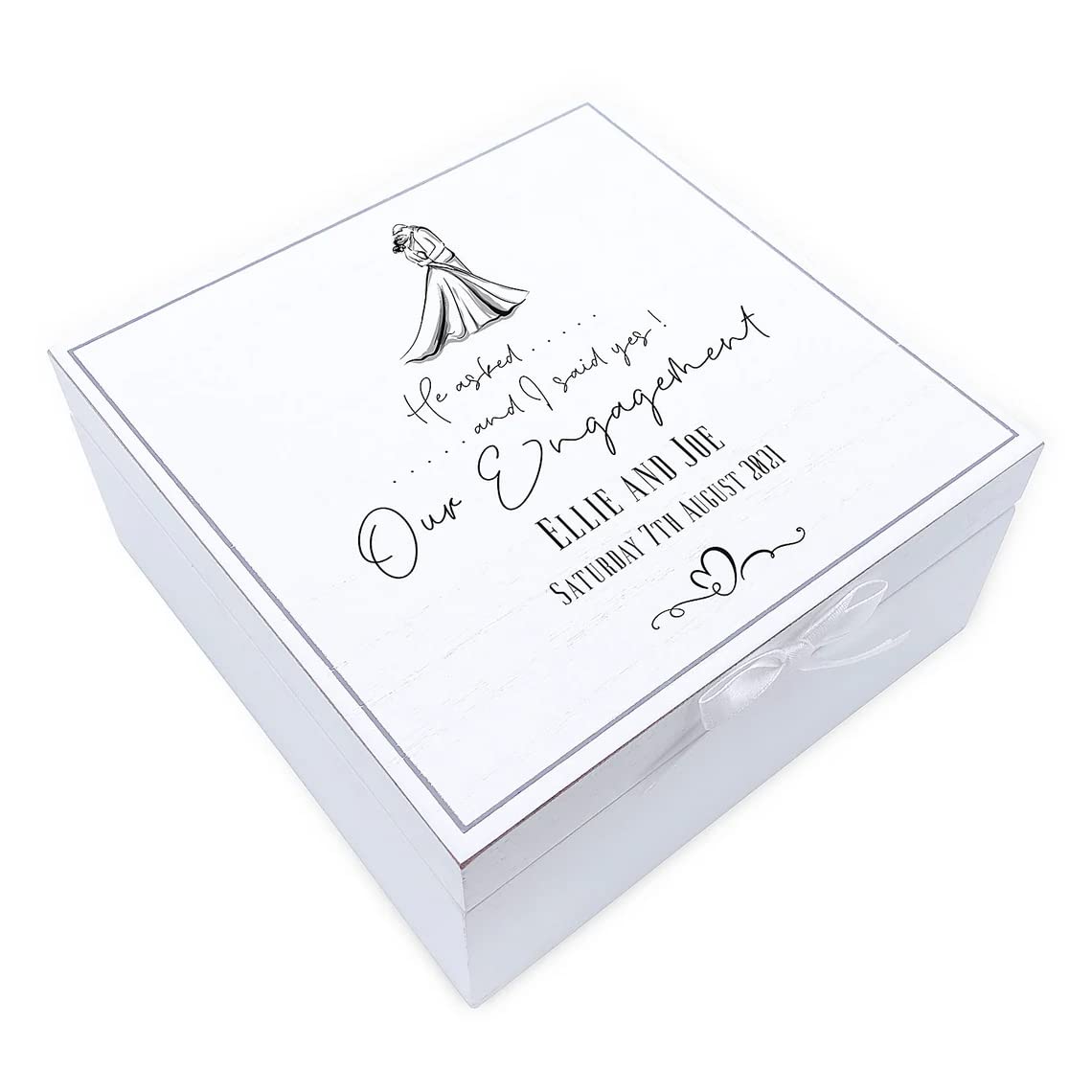 ukgiftstoreonline Personalised Engagement Vintage Wooden Box Keepsake Gift For Couple