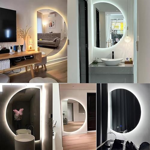 Modern LED Bathroom Mirror with Lights, 35"-51", Dimmable 3000K-6000K, Anti-Fog, Backlit, Touch Control, Half Circle Design, Explosion Proof, Dia 110cm