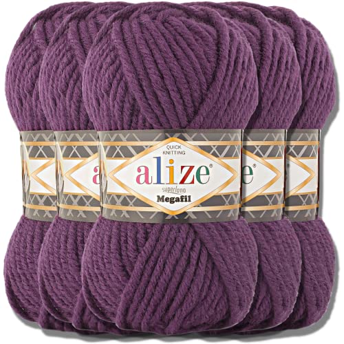 Alize 5 x 100 g Superlana Megafil lana turca Super Bulky, lana de chenilla, lana para bebé, hilo de ganchillo suave, ovillo XXL para hilo amigurumi yarn (ciruela, 111) Cover
