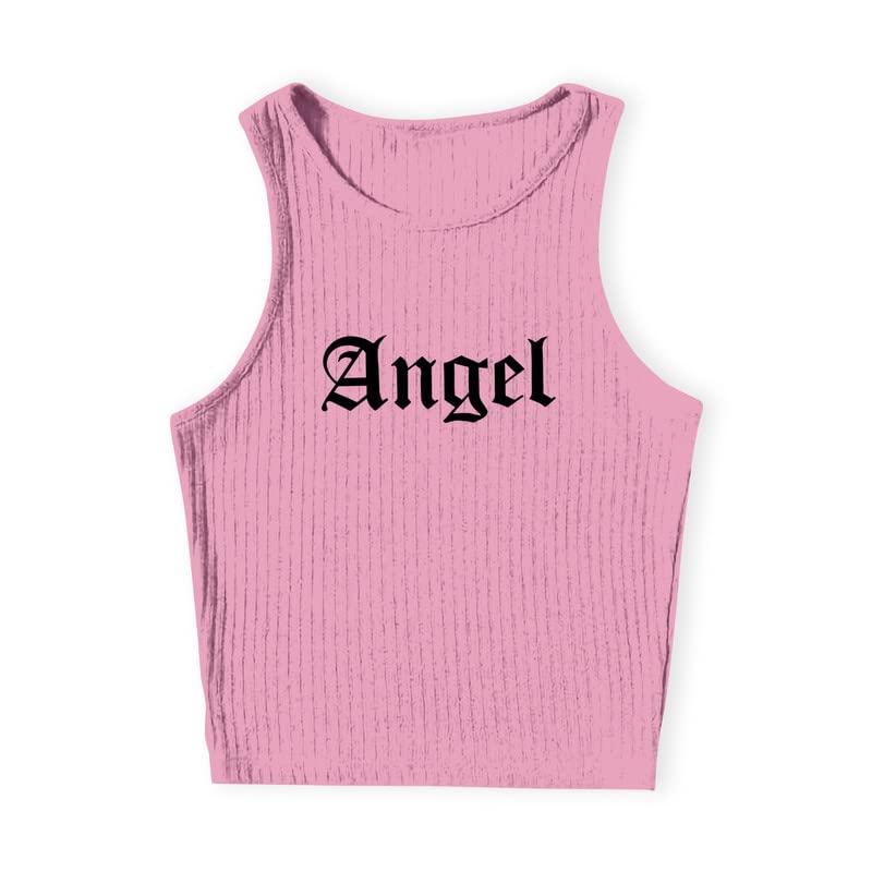 TeeWink Stylish Angel Design Printed Round Neck Women Rib Top