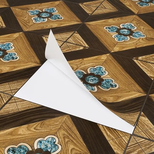 FunStick 30×30CM 15 Piastrelle Pavimento Adesive Cucina Bagno Pavimento PVC Adesivo Legno Siviglia Vintage Impermeabile Mattonelle Adesive Muro Cucina Marrone Pavimenti PVC Adesivi Effetto Legno Bagno