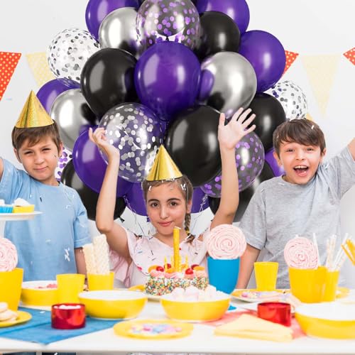 Image of 60PCS Purple Black and Silver Balloons,10 inch Purple Black and Silver Balloon Arch Kit Birthday Decorations,Suitable for Birthday Wedding,Halloween Party Decorations