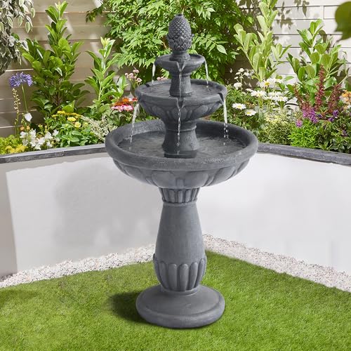 Hervlet 3 Tiered Outdoor Waterfall Fountains, Pineapple Top Water Fountain,