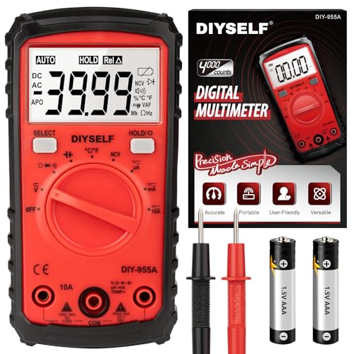 DIYSELF Multimeter, 4000 Counts Auto-Ranging Multimeter Tester, Non-Contact Volt Meter, Digital Multimeter for DC/AC Voltage, Capacitance, Resistance, Continuity, Voltage Meter, Capacitor Tester