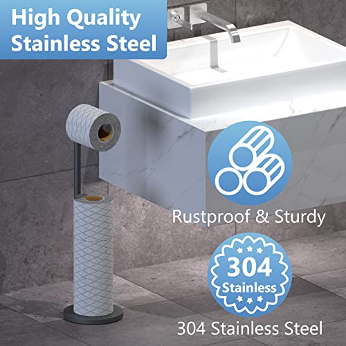 Top-spring Toilet Roll Holder Free Standing Toilet Paper Holder Stand with Reserve - Image 4