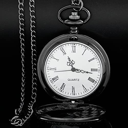 Image of Dragon Design Quartz Pocket Watch Roman Numerals with Chain Birthdays Gifts for Father's Days