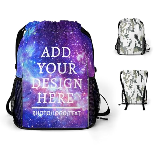 Custom Drawstring Backpack Design Your Own Personalized Sports Gym Bag with Shoes Compartment, Water-Resistant String Backpack Cinch for Women Men
