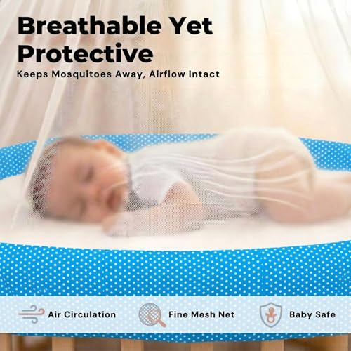 Image of Vparents Sleeping Essentials with Mosquito Net & Spring, Small Dot (Blue)