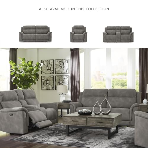Signature Design by Ashley Contemporary Next-Gen DuraPella Power Recliner with Adjustable Headrest, One-Touch Control, Water Repellent Faux Leather, Gray - Image 6