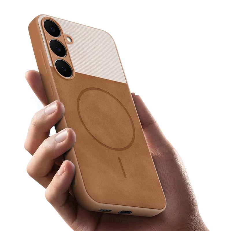 Image of Bintage CASE Dual-Leather Mac Safe Design Phone Case| Soft Touch Finish | Full Camera Protectection Back Cover Compatible for Samsung A35 5G - SM-A356EL - White & Nut Brown