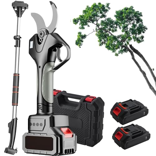 AUTUMFLATGAO Forbici Elettriche da Potatura, Cesoie a Batteria con Batteria 2×4.5Ah / Asta Telescopica da 2.1M, Potatore per Alberi da 50mm, Forbici per Rami per Frutteti da Giardino