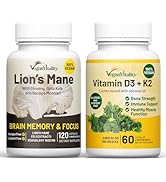 Vegan Vitality Brain &amp; Body Balance Bundle: 120 Lions Mane Mushroom Nootropic Brain Support Suppl...