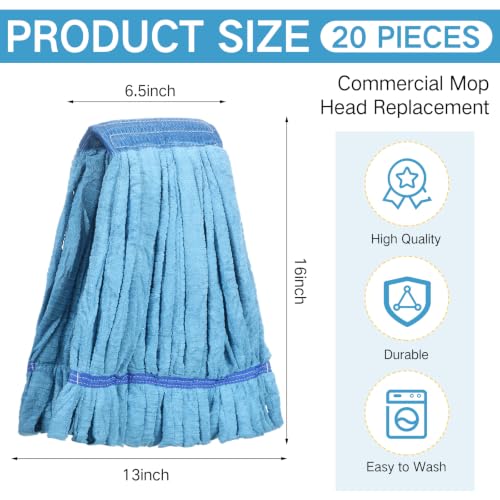 Image of Lallisa 20 Pcs Microfiber Commercial Mop Head Replacement Tube Industrial Looped End Mop Heads Refill for Floor Cleaning for Home Commercial Industrial Use (Large,Blue)