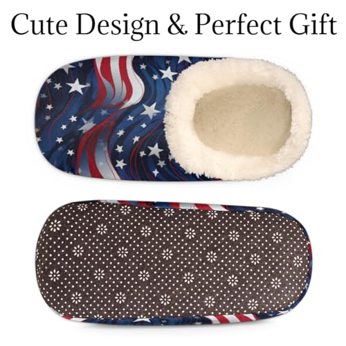American Flag Slippers for Women Men, 4Th Of July Star Stripe House Slippers Socks Warm Fuzzy Memory Foam Indoor Slippers Lightweight Cozy Anti-Skid Closed Back Home Shoes, Medium3