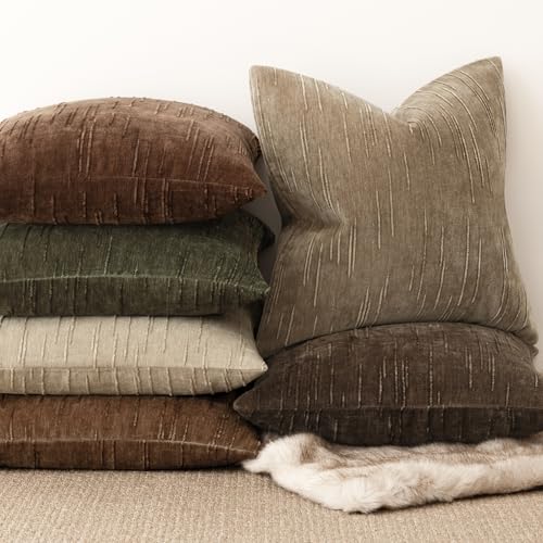 Image of Foindtower Pack of 2 Slubby Textured Chenille Throw Decorative Pillow Covers Lumbar Accent Solid Cushion Cover Neutral Farmhouse Pillow Case for Couch Sofa Bedroom Living Room 12x20 Inch,Brown