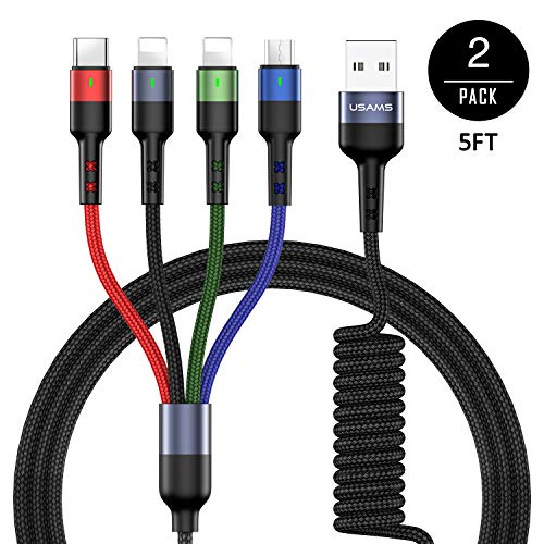 Multi Charging Cable USAMS Spring 2Pack 5FT 4 in 1 Nylon Braided Multiple