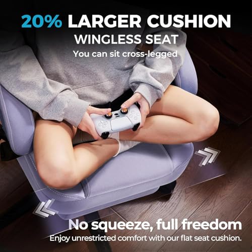 Image of Dowinx Gaming Chair Breathable Fabric Game Chair with Gel Pad and Storage Bag, Comfortable Gamer Chair with Pocket Spring Cushion, Ergonomic Computer Chair with Footrest, Purple