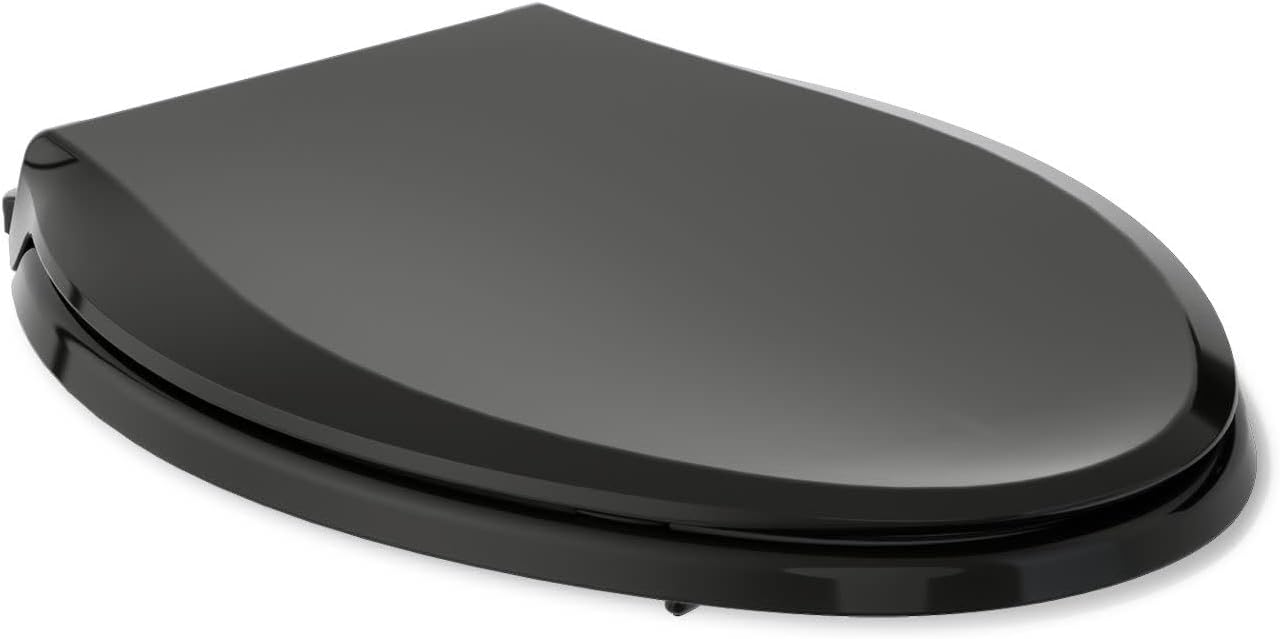 KOHLER 4636-RL-7 Cachet ReadyLatch Elongated Toilet Seat Slow Close, Soft Close Toilet Seat Quiet Lid, Contoured Grip-Tight Bumpers Installation Hardware, Apartment Essentials, Black