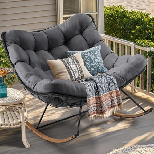 YITAHOME Oversized Rocking Chair, Wide Rocking Lounger with Extra Thick Seat Cushion, Comfortable Lounge Seat for Indoor and Outdoor Use, Living Room, Patio, Garden, Porch (Grey) - Image 7