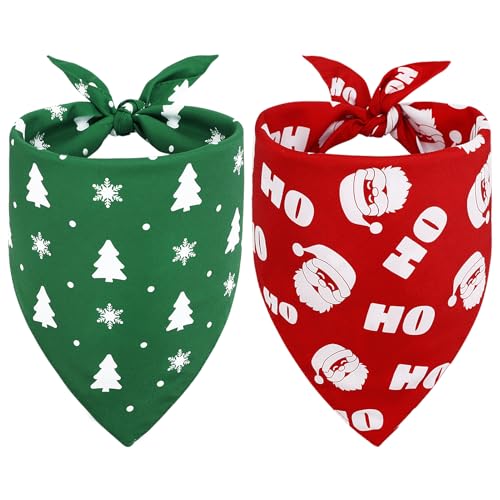 Vivifying 2PCS Halstuch Hund Weihnachten, Weihnachten verstellbare Dreieck Hund Bandanas mit Weihnachtsmann, Hund Weihnachtskostüm für Hunde (L, Grün & Rot)